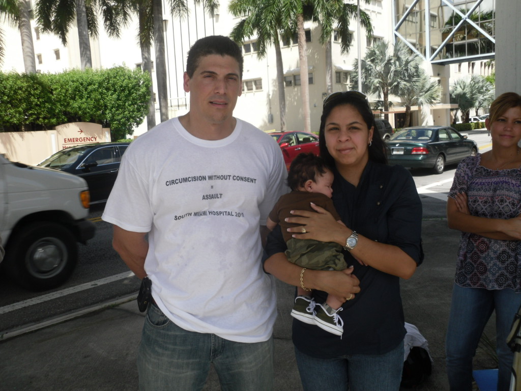 Vera Delgado, baby Mario, and Anthony Losquadro (Intaction.org) at Miami anti-circumcision rally
